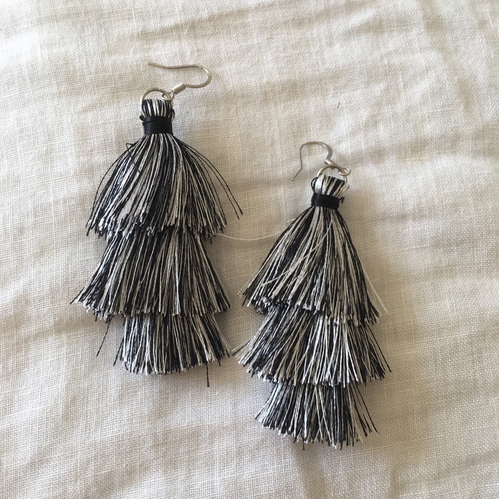 Black and White Tassel Earrings